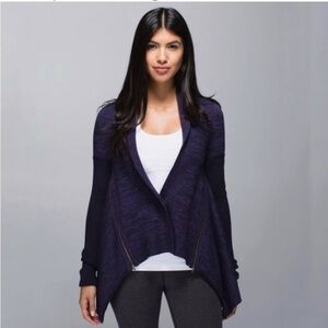 Lululemon Black Grape Going Grape Purple Merino Wool Wrap It Up Sweater Size 10
